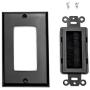 Mxtechnic Brush Wall Plate Decora Style, Cable Pass Through Insert for Wires, Single Gang Cable Access Strap, Wall Socket for HDTV, HDMI, Wall Cables Brush Plate (1Plate, Single Gang Black)