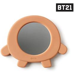 BT21 SHOOKY Character Small Silicone Travel Handheld Hand Mirror for Women and Girls, Brown