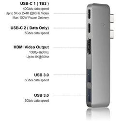 Purgo Mini USB C Hub Adapter Dongle for MacBook Air M1 2020-2018 and MacBook Pro M1 2020-2016, MacBook Pro USB Adapter with 4K HDMI, 100W PD, 40Gbps TB3 5K@60Hz, USB-C and 2 USB 3.0.