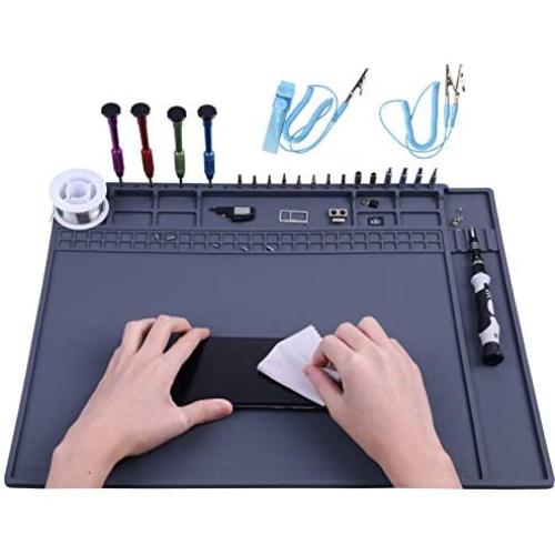 Anti Static Mat ESD Safe for Electronics, HPFIX ESD Mat 17.7'' x 13.6'' Super Large with ESD Wrist Strap and Grounding Wire, Soldering Mat Heat Resistant for Computer, Laptop, Cellphone, iPad Repair