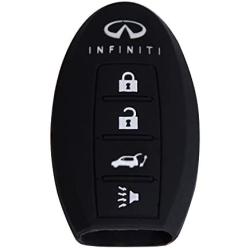 New Black Protecting Bag Silicone Remote Key Case Cover for 4 Buttons Infiniti G Series G37 JX35 Q Series Q50 Q60S Q70L QX EX FX M Smart Key Case Shell Fob (Black)