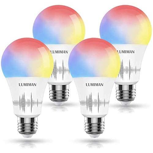 Smart WiFi Alexa Light Bulb, LUMIMAN LED RGBCW Color Changing Bulbs Works with Alexa, Echo, Google Home & Siri, 2.4GHz WiFi Only, No Hub Required, A19 E26 Multicolor (4 Pack)