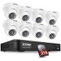 ZOSI H.265+ 5MP Dome Security Camera System for Home, 8CH CCTV DVR with Hard Drive 2TB for 24/7 Recording, 8X 5MP 2K Surveillance Camera Outdoor Indoor,Long Night Vision, Remote Access