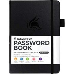 Clever Fox Password Book with tabs. Internet Address and Password Organizer Logbook with Alphabetical tabs. Medium Size Password Keeper Journal Notebook for Computer & Website Logins (Black)