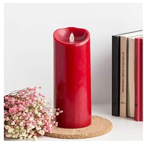 Flameless Candles 9 Inch Tall D3.5'' Red Candle Unscented Votive Real Wax Battery Candles Realistic LED Candle Flickering Flame LED Candle with Remote and Electronic Candle Timer E Candles