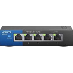 Linksys LGS105 Business 5-Port Desktop Gigabit Ethernet Network Unmanaged Switch I Metal Enclosure,Black/Blue