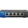 Linksys LGS105 Business 5-Port Desktop Gigabit Ethernet Network Unmanaged Switch I Metal Enclosure,Black/Blue
