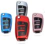 M.JVisun Soft TPU Case Cover Protector Case for Audi Flip Car Remote Key Fob Cover for Audi A1 A3 A4 A6 A8 Quattro Q2 Q3 Q7 R8 RS3 RS6 S3 S6 TT TTS Key Shell - Glossy Blue - Braided Keychain