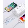 6 Outlets Power Strip Flat Plug with 3 USB Charing Ports (3.1A, 15W), 6Ft Braided Extension Cord, Wall Mountable Outlet Extender with Overload Protection Switch for Home Office Cruise Ship , White