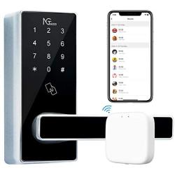 NGTeco Smart Door Lock with Electronic Touchscreen Keypad and WiFi Bridge Keyless Entry Door Lock Easy Install, Digital Smart Lever Lock with Alarm System,App,Code,Card and Key for Front Door,Black