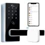 NGTeco Smart Door Lock with Electronic Touchscreen Keypad and WiFi Bridge Keyless Entry Door Lock Easy Install, Digital Smart Lever Lock with Alarm System,App,Code,Card and Key for Front Door,Black