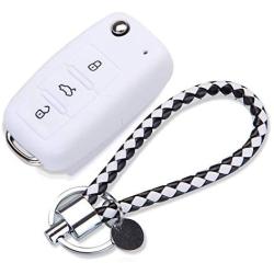 Protective Silicone Remote Car Key Case Cover and Key Chain for Volkswagen VW POLO Tiguan Passat B5 B6 B7 Golf EOS Scirocco Jetta MK6 Octavia SKODA SEAT (WHITE)