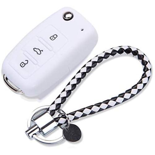 Protective Silicone Remote Car Key Case Cover and Key Chain for Volkswagen VW POLO Tiguan Passat B5 B6 B7 Golf EOS Scirocco Jetta MK6 Octavia SKODA SEAT (WHITE)