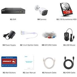 ANNKE 8 Camera Security System 8CH 5MP H.265+ DVR and 8×1080P HD Weatherproof Bullet CCTV Cameras, PIR Detection, White Light Alarm, Email Alert with Snapshots, 1TB Surveillance Hard Drive--S300