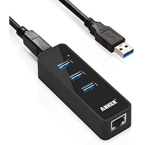 Anker 3-Port USB 3.0 HUB with 10/100/1000 Gigabit Ethernet Converter (3 USB 3.0 Ports, A RJ45 Gigabit Ethernet Port, Support Windows XP, Vista, Win7/8 (32/64 bit), Mac OS 10.6 and Above, Linux) Black