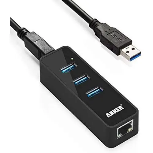 Anker 3-Port USB 3.0 HUB with 10/100/1000 Gigabit Ethernet Converter (3 USB 3.0 Ports, A RJ45 Gigabit Ethernet Port, Support Windows XP, Vista, Win7/8 (32/64 bit), Mac OS 10.6 and Above, Linux) Black