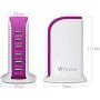 USB Tower Power Adapter 6-Port Smart IC Tech Charging Station with Quick Charge 2.1 for Phone, Tablets, and More (Rose Red)