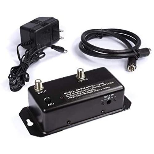 24db Distribution Amplifier - Digital TV Antenna Booster Signal Amplifier, Adjustable Boost/Gain, NTSC, ATSC, FM, UHF, VHF - 1000 MHz - Includes RG6 Coaxial Cable