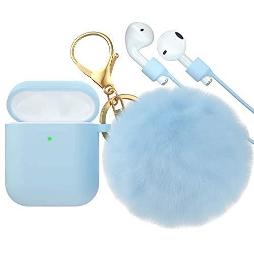 CTYBB for Airpod Case,Silicone Airpods Case Cover with Fur Ball Keychain Compatible with Apple Airpods 2/1 (Front LED Visible) Light Purple