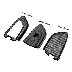 TANGSEN Smart Key Fob Case for BMW 2 5 6 7 Series X1 X2 X3 X5 X6 3 4 Button Keyless Entry Remote Personalized Protective Cover Plastic Carbon Fiber Pattern Black Silicone