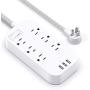 Power Strip with USB- Extension Cord with 6 Outlets 3 USB Charger, Flat Plug, Wall Mount 5ft Extension Cord, Desktop Charging Station for Home, Office, Dorm Essentials