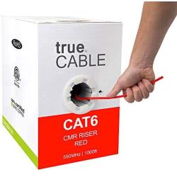 trueCABLE Cat6 Riser (CMR), 1000ft, Red, 23AWG 4 Pair Solid Bare Copper, 550MHz, ETL Listed, Unshielded Twisted Pair (UTP), Bulk Ethernet Cable