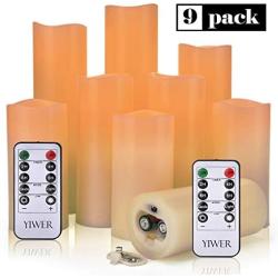 YIWER Flameless Candles Battery Operated Candles 5.5'' 6'' 6.5'' 7'' 8'' 9'' Set of 9 Ivory Real Wax Pillar LED Candles with 10-Key Remote and Cycling 24 Hours Timer