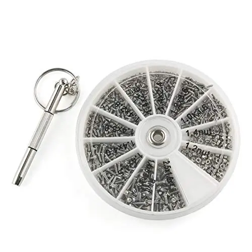 E-outstanding 600pcs M1 M1.2 M1.4 M2.5 Mini Electronics Screws Nuts Assortment Tool Kit 12 Kinds of Repair Hardware Tools Box with Screwdriver for Electronic Products