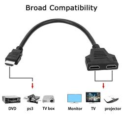 HDMI Male 1080P to Dual HDMI Female 1 to 2 Way HDMI Splitter Adapter Cable for HDTV HD, LED, LCD, TV,Signal one in and Two Out[Black]