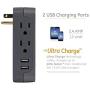 GE UltraPro 2 Outlet + 2 USB Side Access Surge Protector Tap, Plug-In, 2.4 Amp, 860 Joules, 33642, Silver