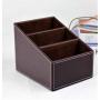 3 Slots Wooden Struction Leather Multi-function Desk Stationery Organizer Storage Box Pen/Pencil ,Cell phone, Business Name Cards Remote Control