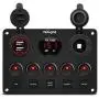 Nilight 5 Gang Multi Function Rocker Switch Backlit Dual USB Charger + Digital Voltmeter +12V Outlet Pre-Wired Switch Panel with Inline Fuse for RVs Cars Boats Trucks Trailers, red (90124E)