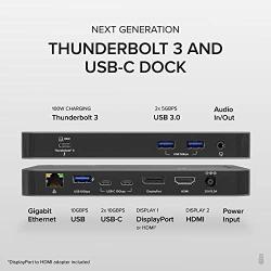 Plugable Thunderbolt 3 and USB C Docking Station with 96W Charging - Compatible with Mac and Windows Laptops, DisplayPort and HDMI, 2X USB-C, 3X USB 3.0, Gigabit Ethernet, Audio Jack - Horizontal
