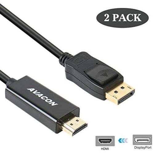 DisplayPort to HDMI 6 Feet Gold-Plated Cable 2 Pack, Avacon Display Port to HDMI Adapter Male to Male Black