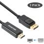 DisplayPort to HDMI 6 Feet Gold-Plated Cable 2 Pack, Avacon Display Port to HDMI Adapter Male to Male Black