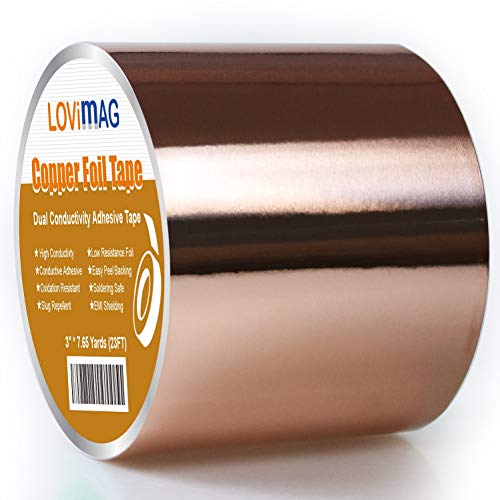 Copper Foil Tape (3''X 275'') with Conductive Adhesive for Guitar & EMI Shielding, Slug Repellent, Crafts, Electrical Repairs, Grounding