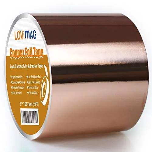 Copper Foil Tape (3''X 275'') with Conductive Adhesive for Guitar & EMI Shielding, Slug Repellent, Crafts, Electrical Repairs, Grounding Copper Foil Tape (3''X 275'') with Conductive Adhesive for Guitar & EMI Shielding, Slug Repellent, Crafts, Electrical Repairs, Grounding