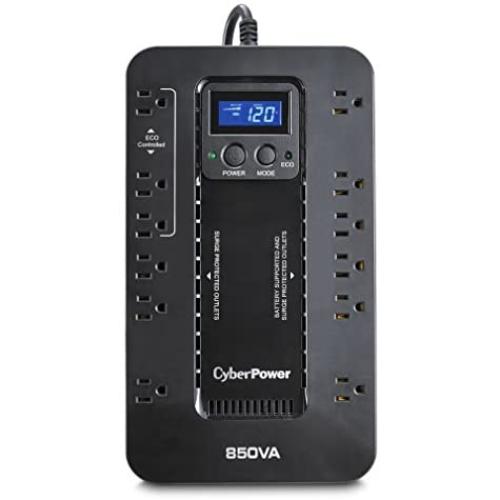 CyberPower EC850LCD Ecologic Battery Backup & Surge Protector UPS System, 850VA/510W, 12 Outlets, ECO Mode, Compact, Uninterruptible Power Supply