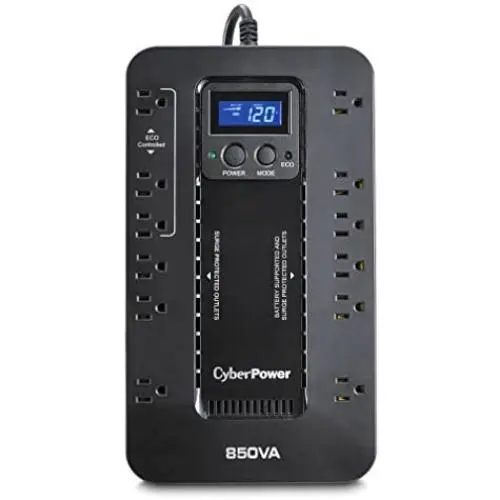 CyberPower EC850LCD Ecologic Battery Backup & Surge Protector UPS System, 850VA/510W, 12 Outlets, ECO Mode, Compact, Uninterruptible Power Supply