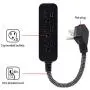 GE Designer 1 Ft Power Strip with 6 Inch Braided Extension 3 Grounded Outlets, Flat Plug, Mini Cord, Premium, Black, 45191