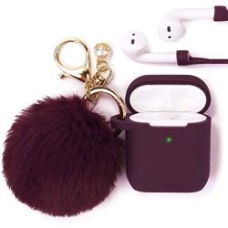 Filoto Case for Airpods, Airpod Case Cover for Apple Airpods 2&1 Charging Case, Cute Air Pods Silicone Protective Accessories Cases/Keychain/Pompom/Strap, Best Gift for Girls and Women, Burgundy