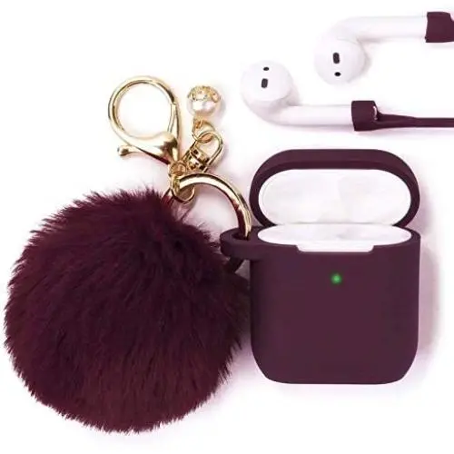 Filoto Case for Airpods, Airpod Case Cover for Apple Airpods 2&1 Charging Case, Cute Air Pods Silicone Protective Accessories Cases/Keychain/Pompom/Strap, Best Gift for Girls and Women, Burgundy