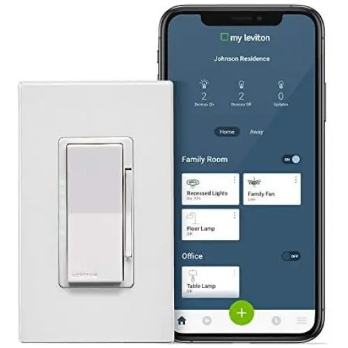 Leviton DW1KD-1BZ Decora Smart Wi-Fi 1000W Incandescent/450W LED Dimmer, No Hub Required, Works with Alexa, Google Assistant and Nest, 1-Pack, White