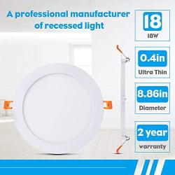 JARLSTAR 6 Pack 8 Inch Ultra-Thin LED Recessed Ceiling Light with Junction Box, 6000K Daylight, 18W 110V Eqv Recessed Lighting, Slim LED Can-Killer Downlight,1500LM High Brightness,CRI80+