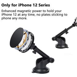 Magnetic Phone Car Holder for Magsafe Charger and iPhone 12, Car Phone Holder Mount with Magsafe, for Magsafe Car Mount for Dashboard/Windshield with Suction Cup and Adjustable Arm