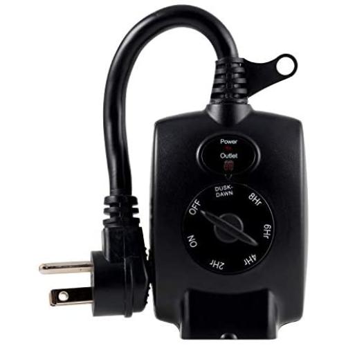 GE Sensing Timer, Plug-in, Outdoor, Weather Resistant, Dusk to Dawn, Daily Cycle, 2-4-6-8 Hours After Dark, 1 Grounded Outlet, for Landscape, Security, Seasonal Lighting, LED, 10241, Black