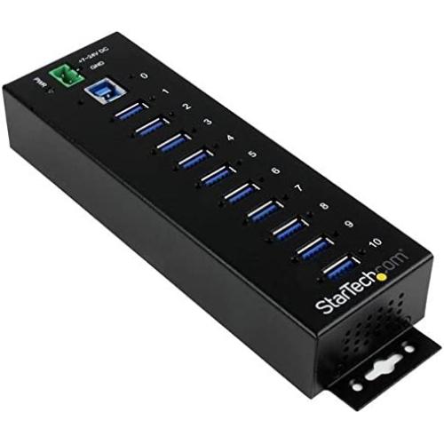 StarTech.com 10 Port USB 3.0 Hub - Industrial Grade - ESD/Surge Protection - Powered & Mountable USB Expander Hub (ST1030USBM),Black