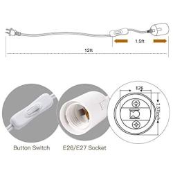 JACKYLED Extension Hanging Lantern Cord Cable UL 12Ft E26 E27 Socket On/Off Button Plug in Pendant Lighting for Kitchen Bedroom Plant Growth Light