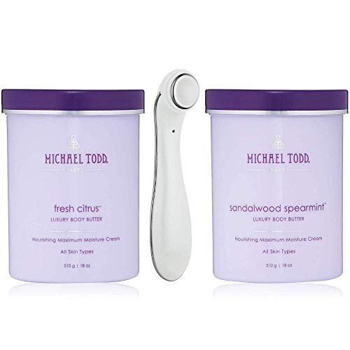 Michael Todd Soniceraser Pro Skin Infusion – 3-in-1 Sonic Tool Improves Complexion - Fresh Citrus and Sandalwood Spearmint Body Butter 18 oz each