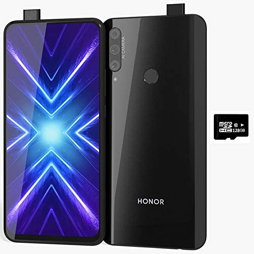 Honor 9X w/Play Store (128GB, 6GB) 6.59'', 3 AI Cameras, Dual SIM GSM Unlocked Global 4G LTE (T-Mobile, AT&T, Metro, Straight Talk) International Model (Midnight Black, 128GB SD Bundle)